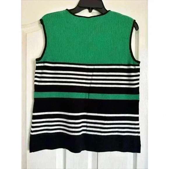 Preston & York Sleeveless Knit Top Black/white/green Large Stripped - Picture 5 of 5